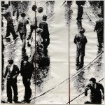 Another rainy day in the City. Acrylic on Mulberry paper. 43 x 43.5 inches.